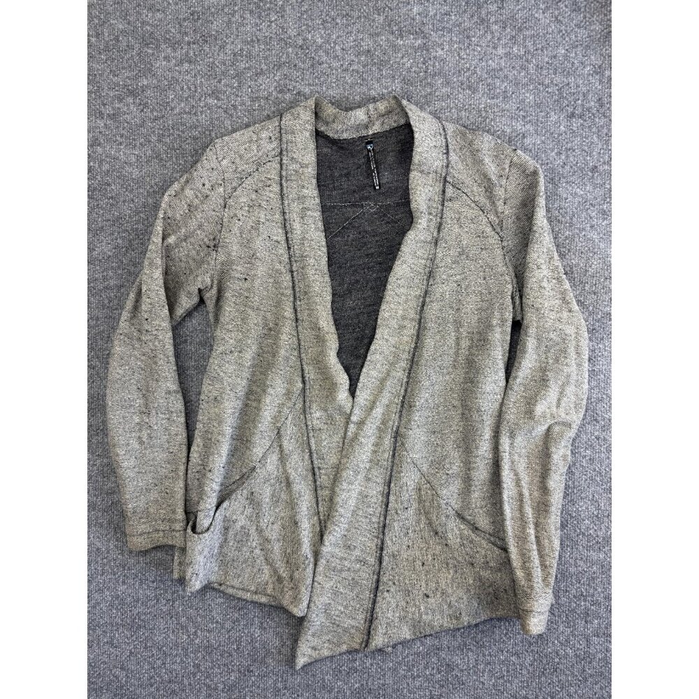 KUHL Cardigan Sweater Womens Medium Gray Heather Open Front Drape Pockets Raglan